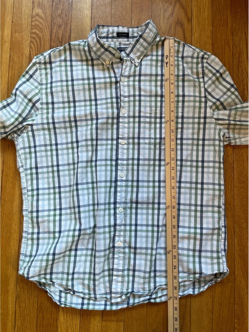 J.Crew Classic Flex Washed Green White Plaid Button Down Shirt Men’s XL Stretch